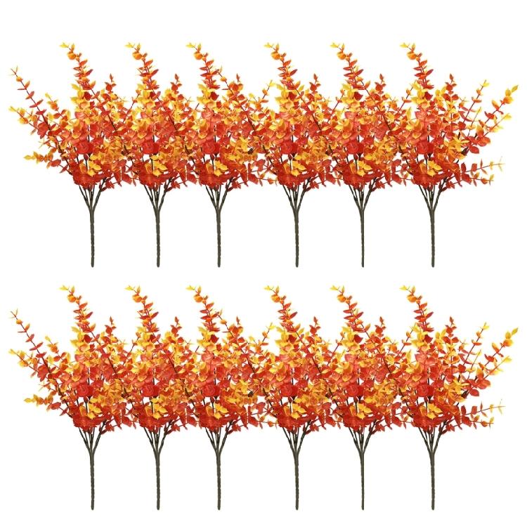 Set of 12 Artificial Fall Leaf Branches for Table Arrangements Long Eucalyptuses Stems Home Decoration Party Accessory
