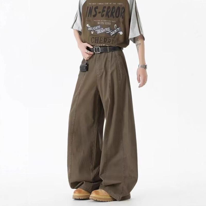 American retro wide-leg tooling pants men's trendy brand versatile high-end pendant loose straight casual pants