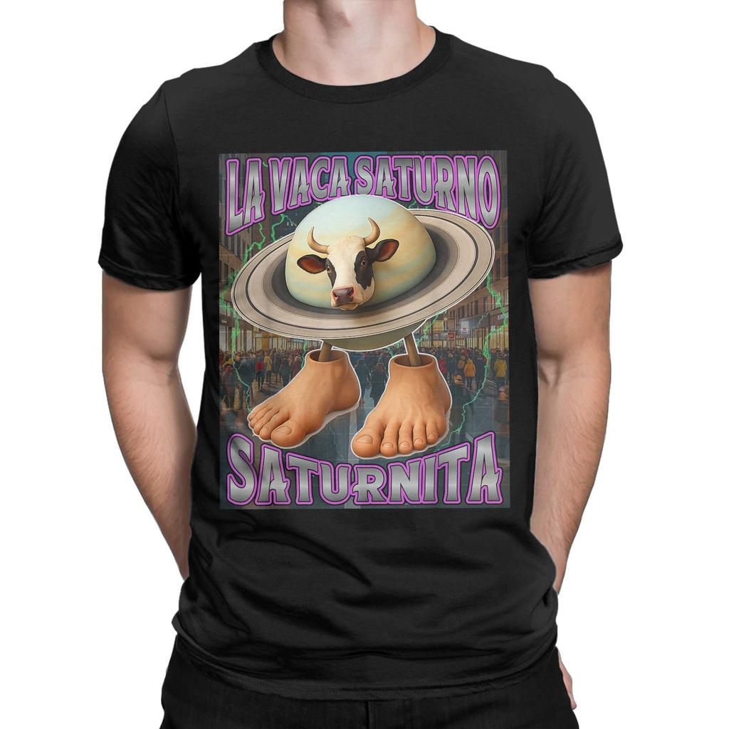 Casual T-shirt Sommar Saturnita La Vaca Saturno Italiensk Hjärnröta Mode T-shirts Tee Shirt för Man Kortärmade Tees
