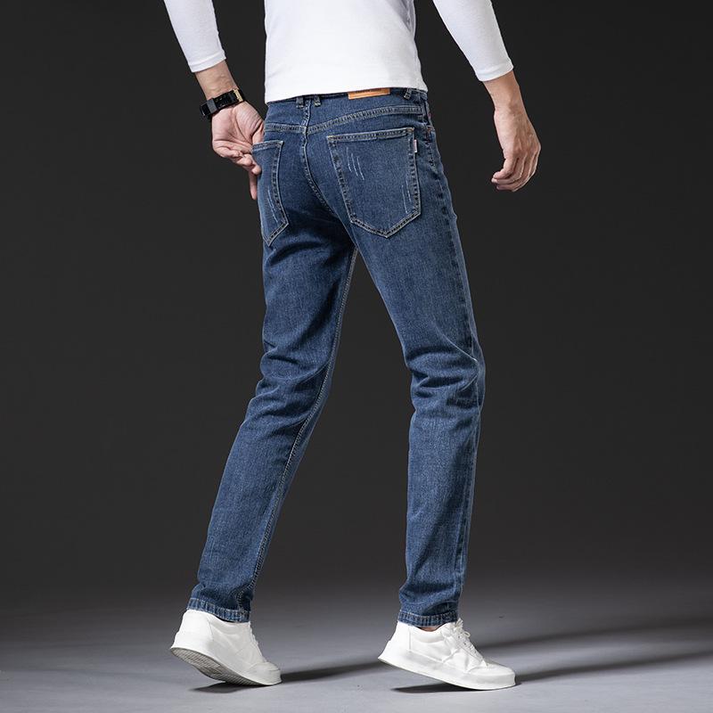 

Мужские эластичные свободные джинсы прямого кроя в стиле кэжуал - Весенний кавалерийский твил, Однотонные длинные брюки из тенсела и хлопка Size 38, 200 lbs