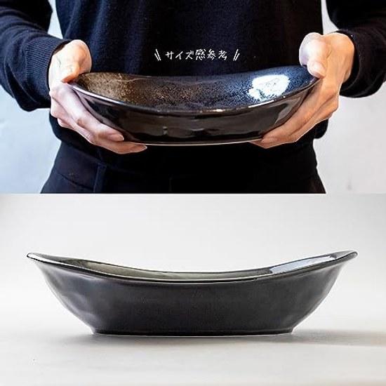 Marusankondo Mino Ware fave 240 Deep Plate Black Crystal
