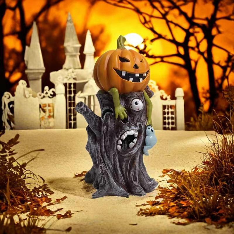 Resin Pumpkin Ghost Tree Stump Statue Halloween Decorations Halloween Figurines Garden Decors for Indoor Haunted House