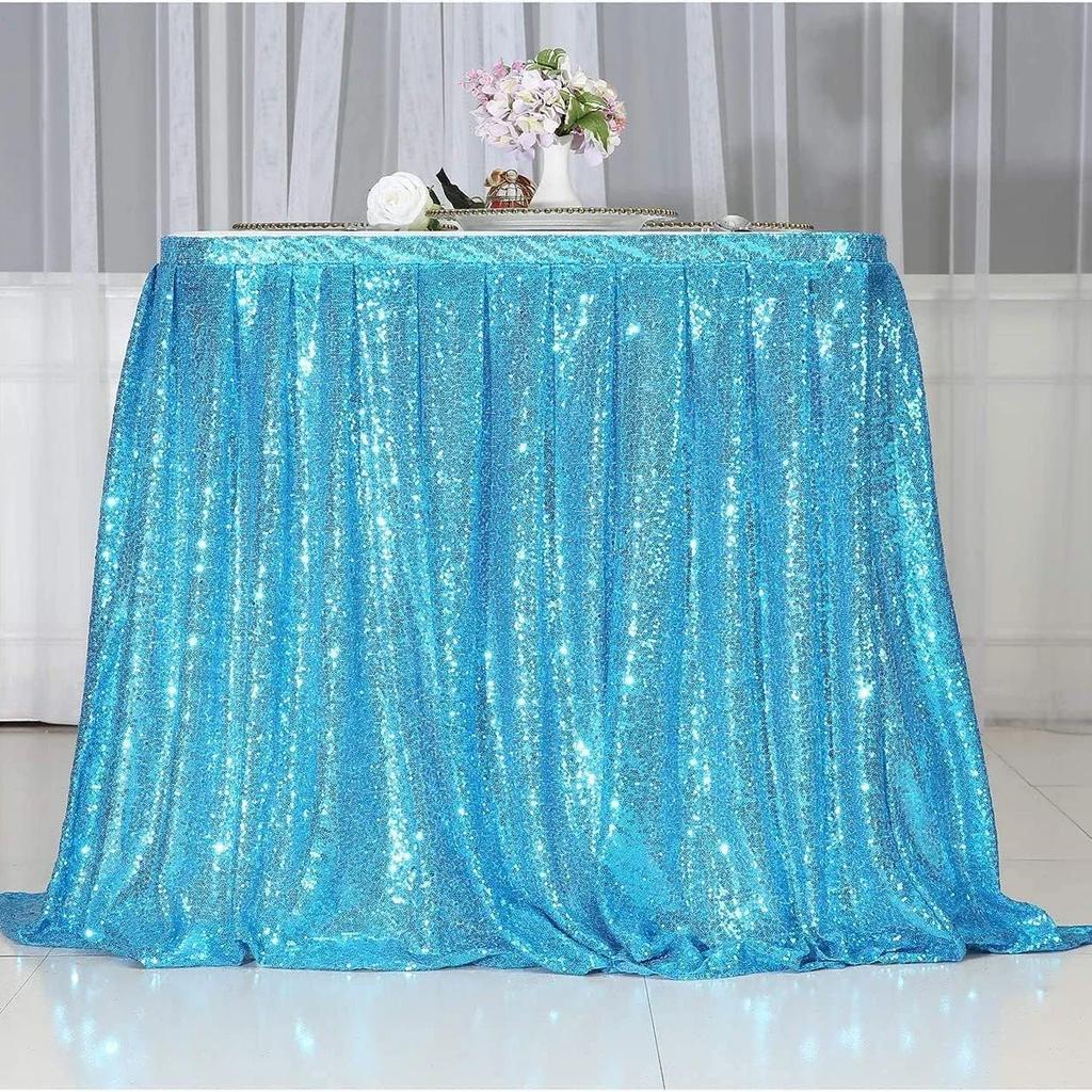 Light Gold Sequin Table Skirt Tablecloth Glitter Sparkly Shimmer Rectangle Table Covers for Birthday Party Event Wedding Decor