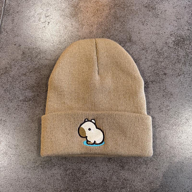 Fashion Knitted Hat With Capybara Embroidery Design Suitable For Daily Use