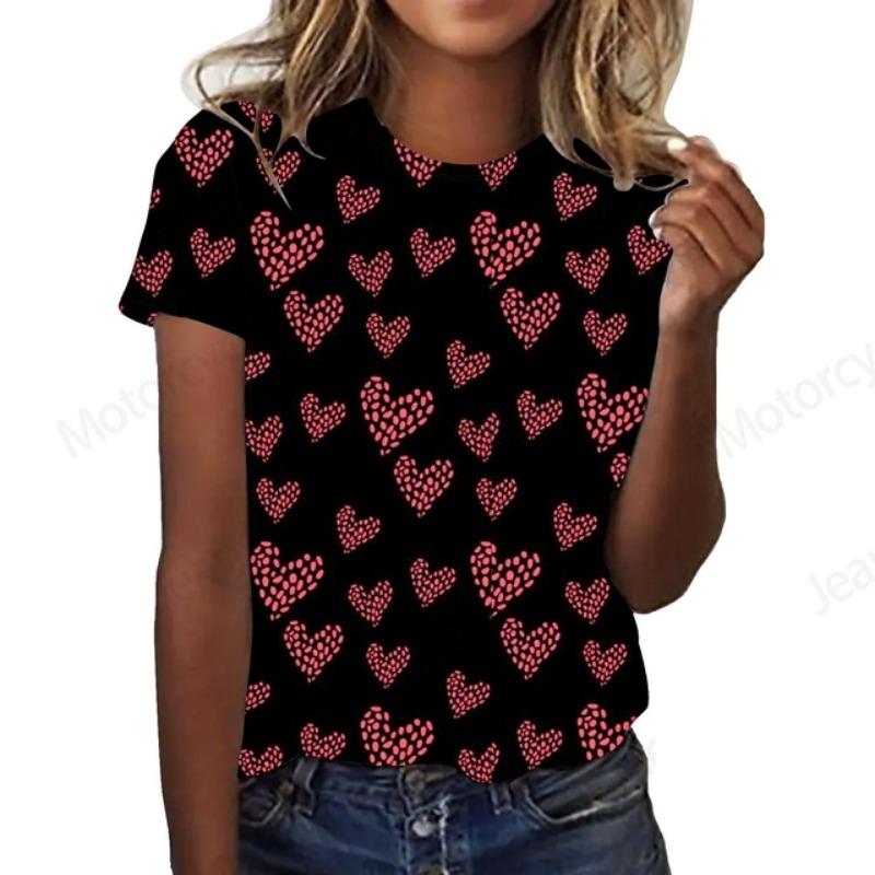 Summer Women T shirt 3d Love Heart Pattern Print T-shirt Women Fashion Crew Neck Short Sleeve Graphic Tshirt Lady Tops Tees New