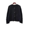 Autumn and winter new horn buckle casual loose versatile knitted double-sided cardigan fashion sweater jacket women