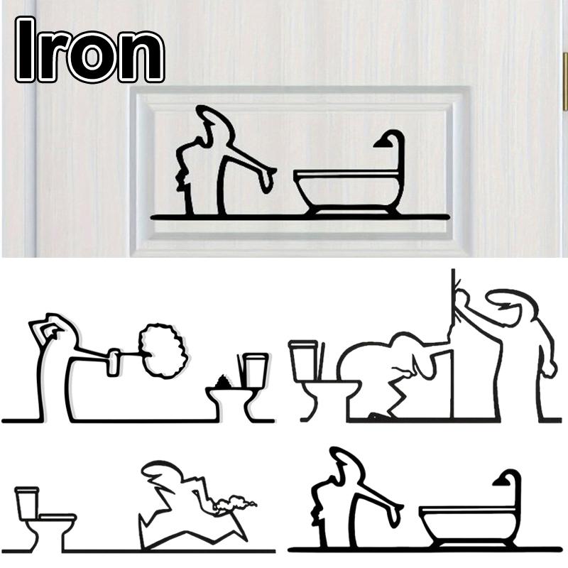 Minimalistický kovový koupelnový znak Ornament Symbol toalety Sprchová figurka Dveřní umělecký znak Domácí nástěnná umělecká dekorace Humorný design