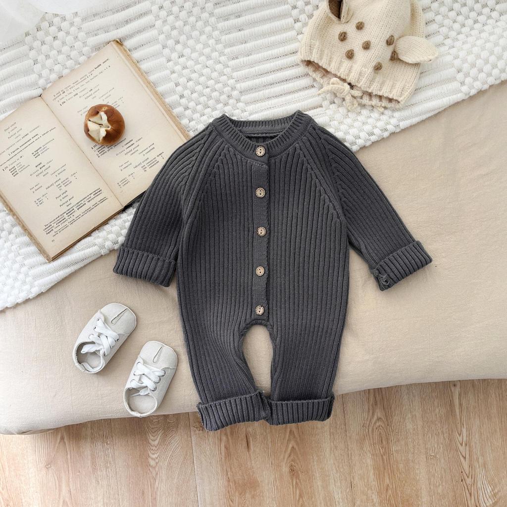 Koreanischer Baby einfarbiger Strick-Jumpsuit - Herbst/Winter Strampler für Jungen und Mädchen