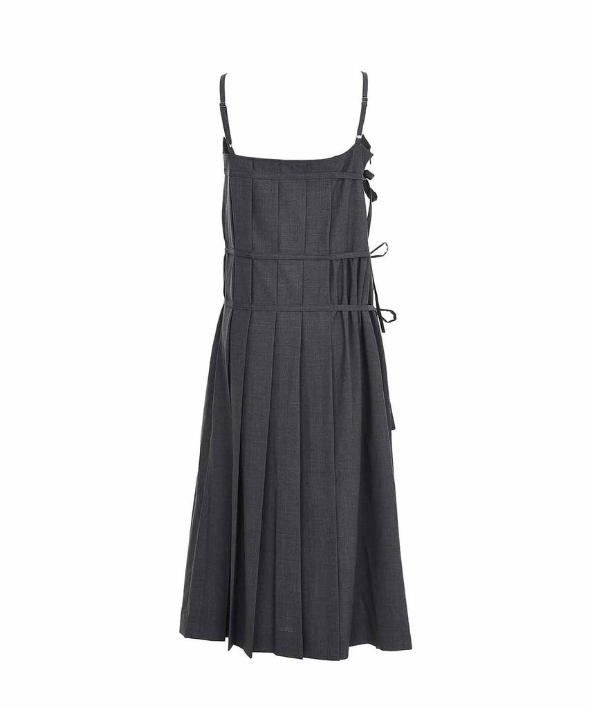 Bimuet Pleated Wrap Detail Long Dress Wool Grey