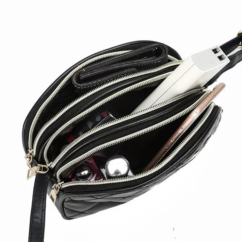Fashion PU Leather Plaid Flap Bag CasualMessenger Crossbody Bag Solid Shoulder Bag