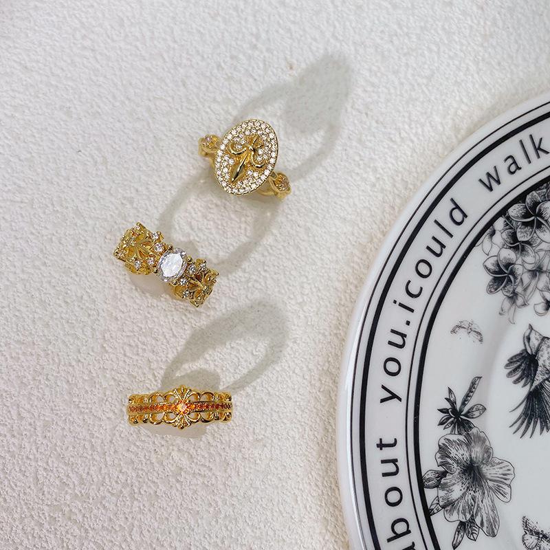 [Gilt Qi Jewelry] Medieval Vintage Full Of Diamonds Zircon Iris Retro Open Ring Personalized Ring Woman