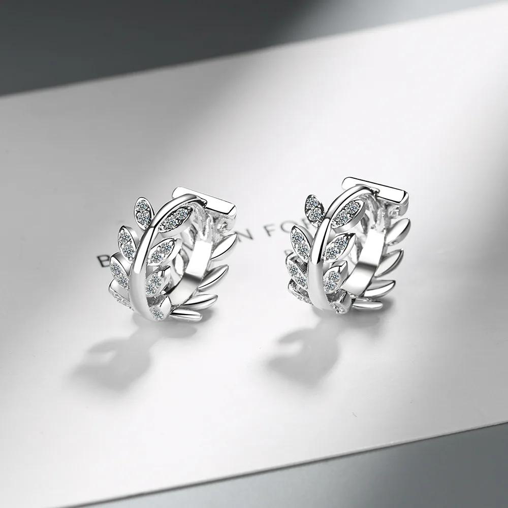 

SALES Fine Wedding Jewelry Gold with 925 Sterling Silver New Crystal Olive Branch Earring Korean Leaf Hoop Earrings for Women серебряный