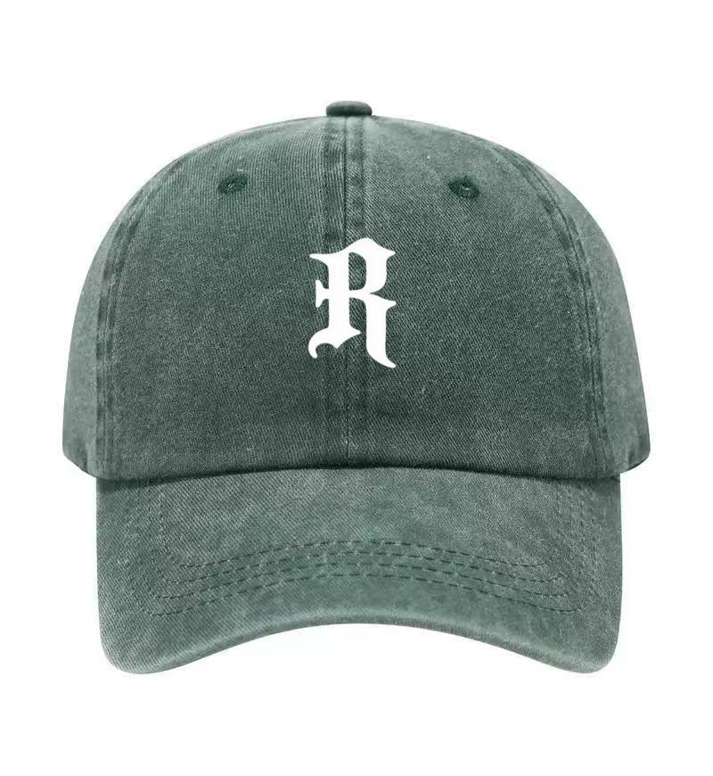 Letter R Printed Washed Cotton Adjustable Baseball Cap Classic Snapback Dad Hat Breathable Golf Fishing Outdoor Sun Cap