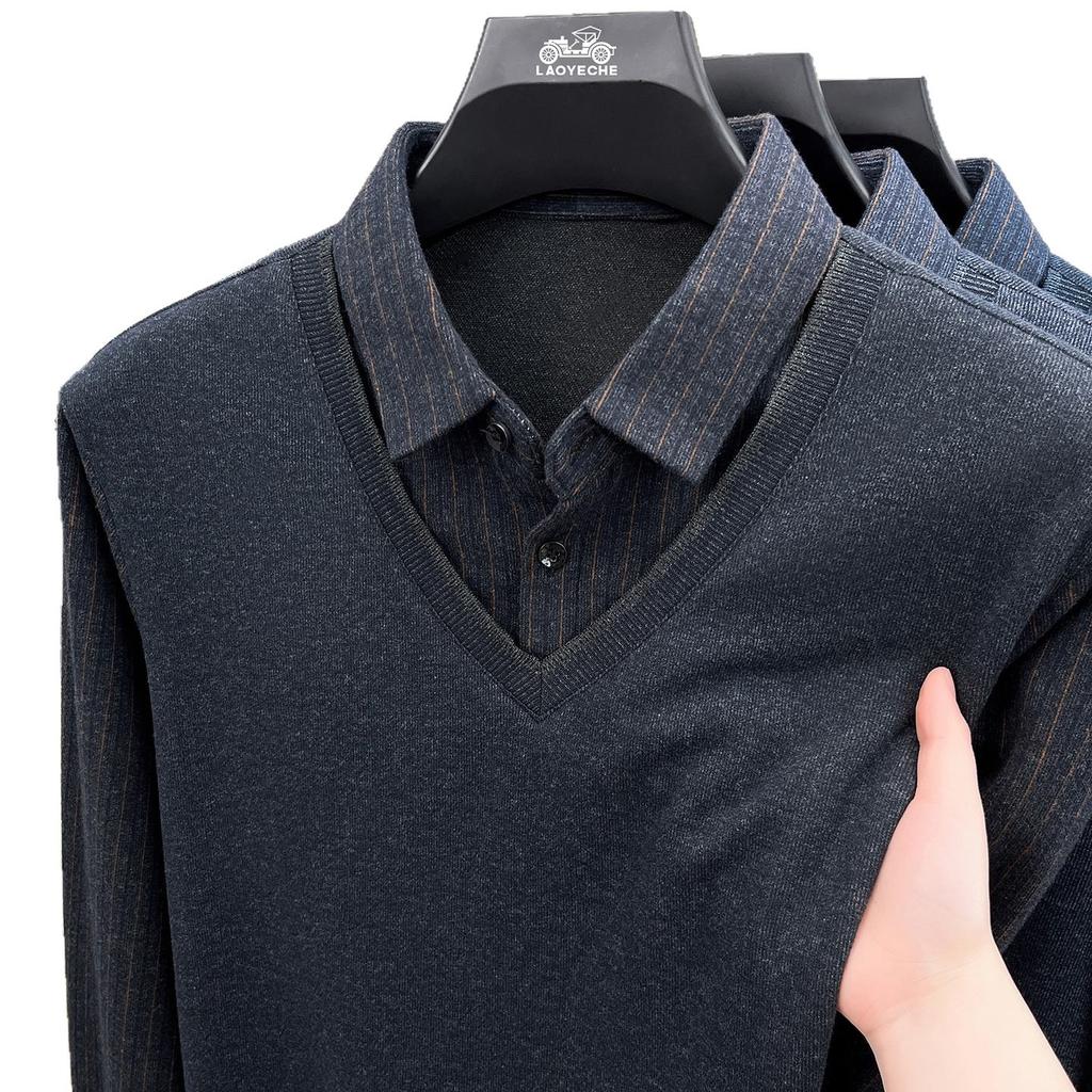 Long Sleeve Polo Men's Winter Minimalist Casual Versatile Loose Fit T-Shirt