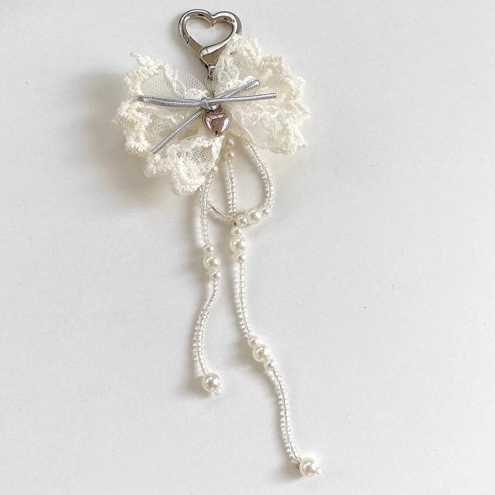Tassel Lace Bow New Imitation Pearl Bead Sweet Fashion Handmade Exquisite Phone Chain Women's Accessories Bag Charm