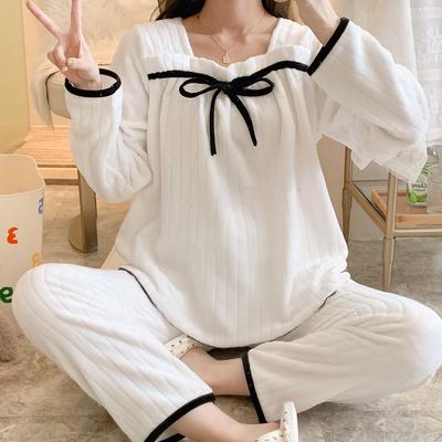 Square Collar Women Pajamas Set Winter Sleepwear Fleece Velvet 2 Piece Pant Home Suit Fluffy Korean Solid Piiama Warm Night Wear