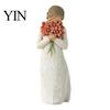 Minimalist Desk Ornament Girl Holding Bouquet Resin Figurine, Faceless Lady Statue, Romantic Desktop for Flower Statue Living Room Bedroom Home Decor,