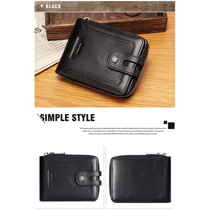 RFID Anti-theft Brush Men's Leather Wallet First Layer Cowhide Short Coin Purse Zipper European and American Retro Leather Men's Bag
