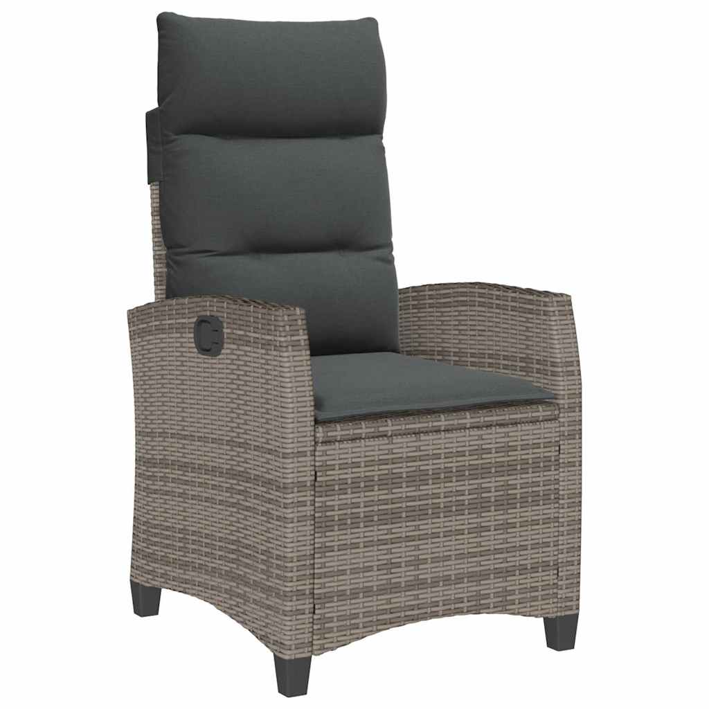 Relax Garden Chair with Side Table Adjustable Grey Poly Rattan