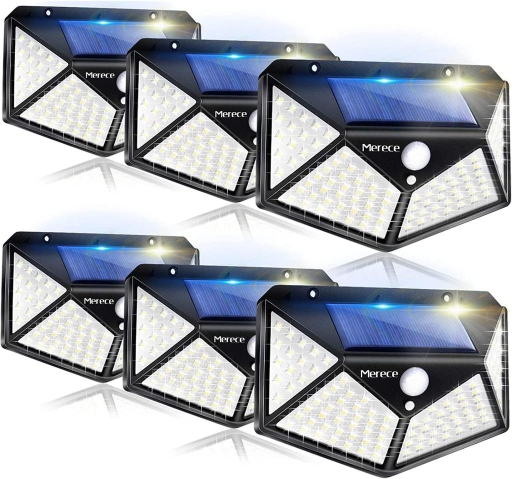 6 Pack Solar Lights Outdoor 100 LED Motion Sensor Security Lamp 3 Modes 270° Wide Lighting IP65 Waterproof Solar Powered Wall Light for Garden Patio