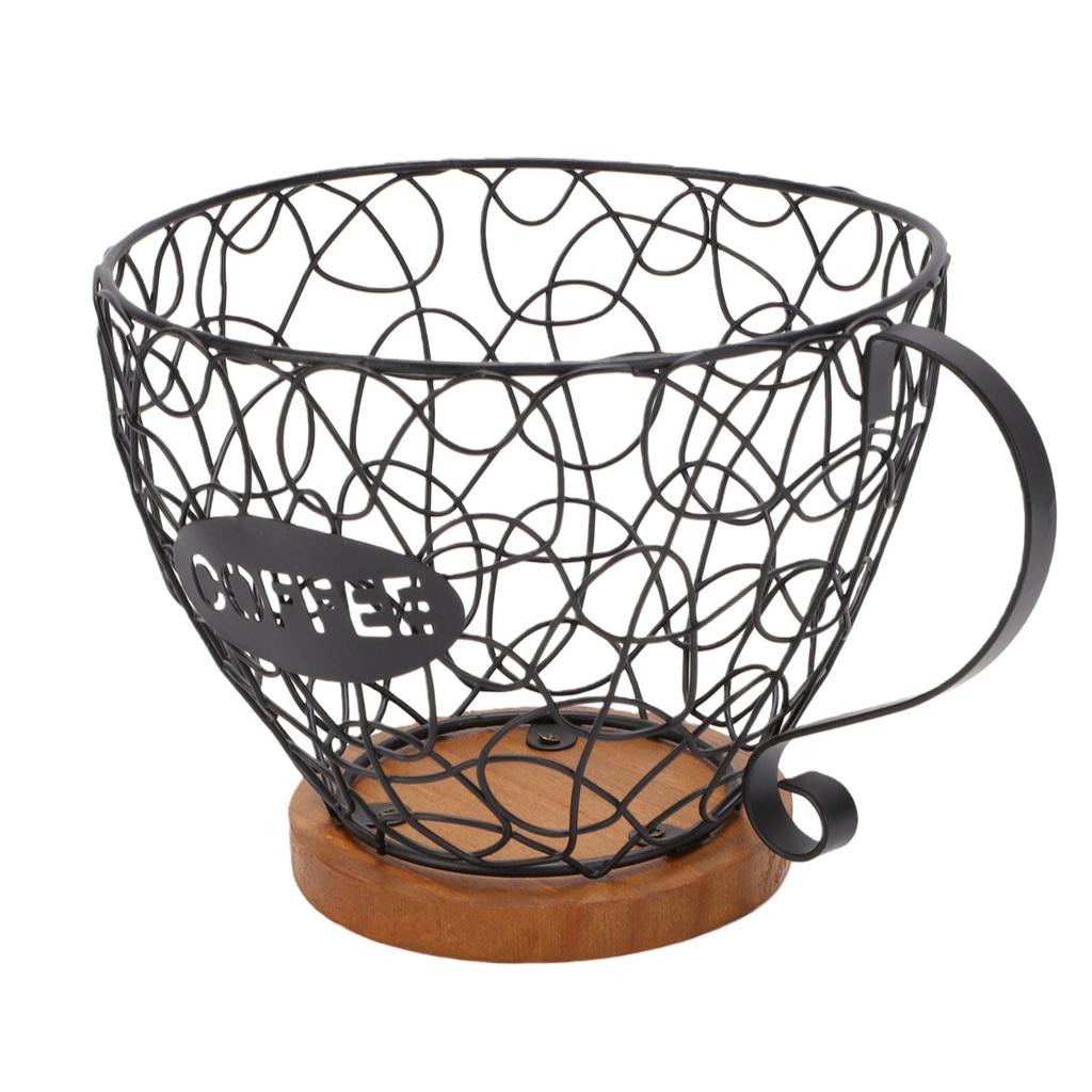 Coffee Pod Holder   Metal Coffee Capsule Storage Basket with Wood Base for Kitchen Countertop