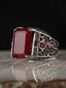 Vintage Handmade Signet Ring Men's Vintage Silver Carved Pattern Inlay Red Zircon Party Punk Biker Ring