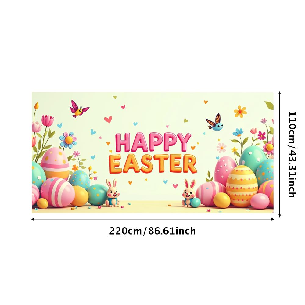 Happy Easter Banner Bunny Ears With Colorful Eggs Butterflies Backdrop Decorations Spring Celebration Background Party Supplies
