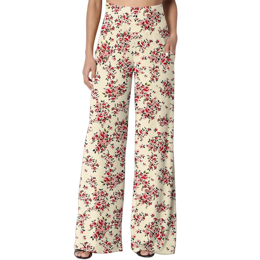 Women's High Waist Wide Leg Flowy Pants with Pockets for Casual Everyday Wear