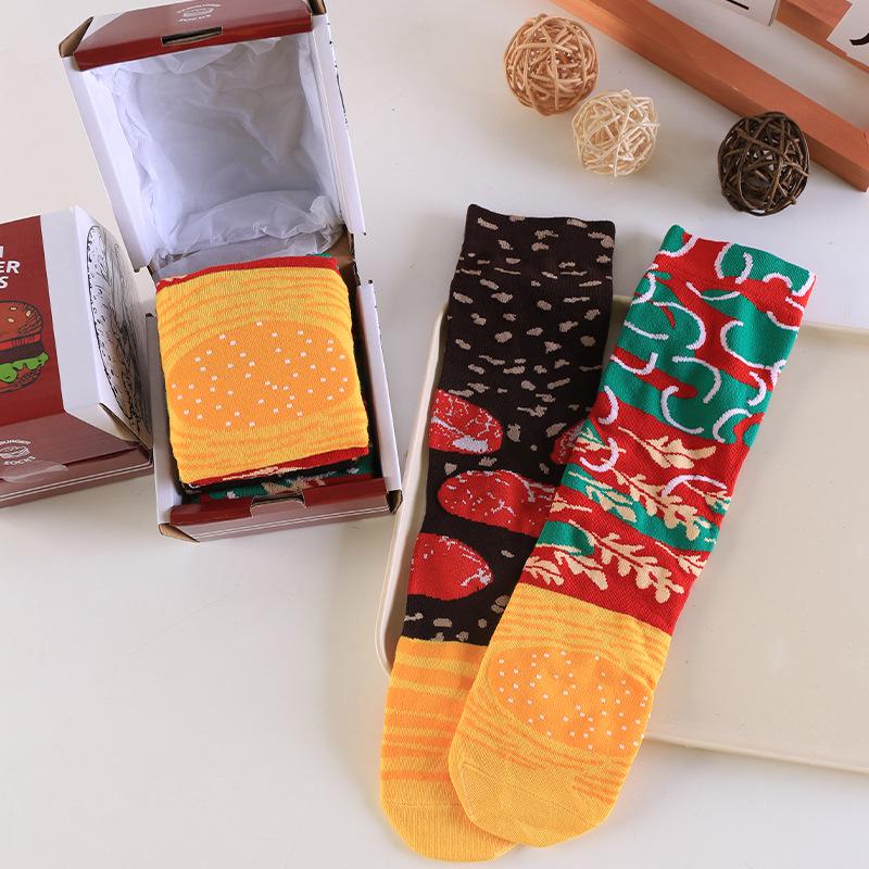 Trendy Hamburger & Pizza Mid-Calf Socks - Cute, Funny European & American Christmas Design for Women.