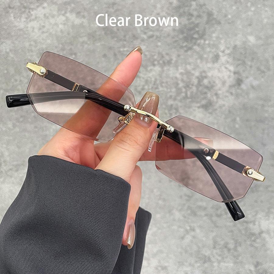 Luxury Rimless Business Rectangle Gradient Lens Unisex Fashion Sunglasses Women Men Fashion Colored lenses Metal Frame Glasses