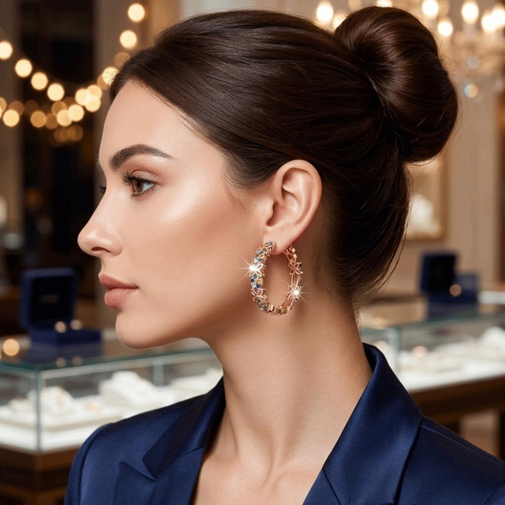 Crystal Zircon Stone Earrings Copper Butterfly Round Earrings Classic Wreath Hoop Earrings  Daily