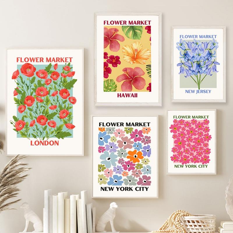 Santorini Hawall Flower Market Abstract Vintage Posters And Prints Aesthetic Art Wall Canvas Painting Room Home Bar Cafe Decor