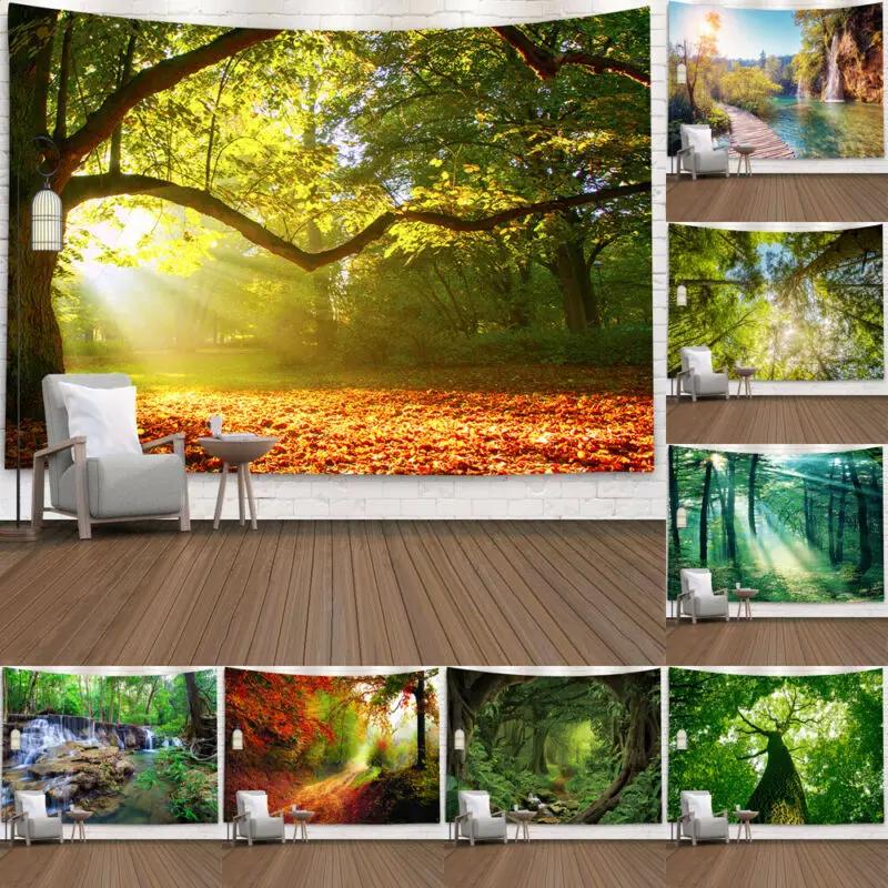 Natural Wall Tapestry Tree Forest Starry Sky Psychedelic Rug  Covering  Tent  Mandala