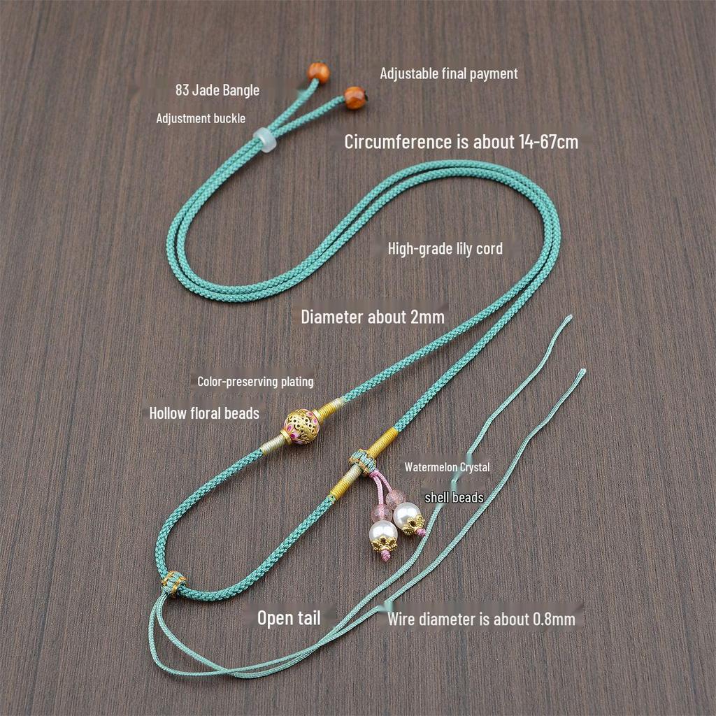 Premium Hand-woven Necklace: Gold Amber, Crystal, and Jade Pendant Cord