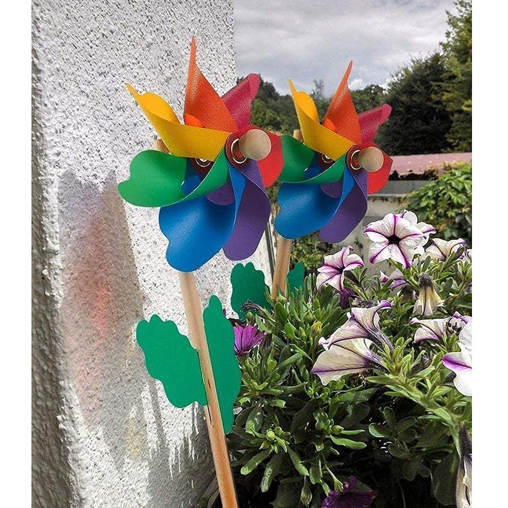Colorful Windmills Wedding Outdoor Venue Arrangement Decoation Wooden Pole Windmills Suitable For Garden Yard Party Decoration