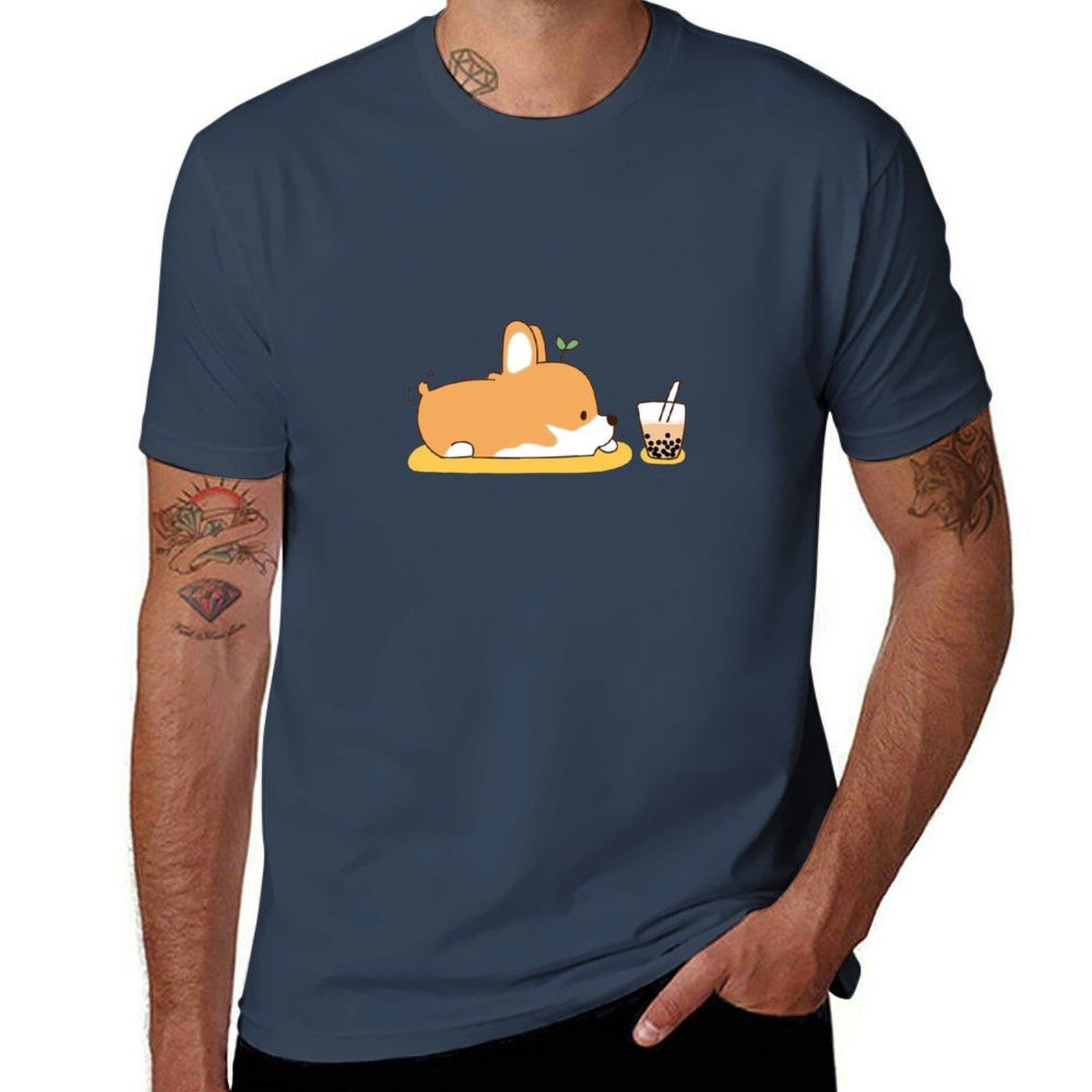 Corgi and Bubble Tea TShirt Soft Lightweight Cotton TShirt S