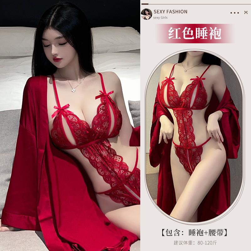Sexy lingerie lace open crotch free onesie sexy temptation uniform perspective hollow pajamas
