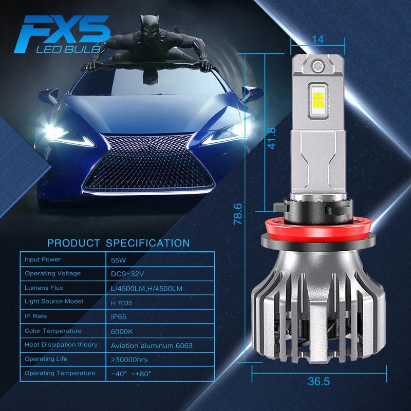 FX5 55W 5500LM H7 LED Headlight & H11 9005 Car Light