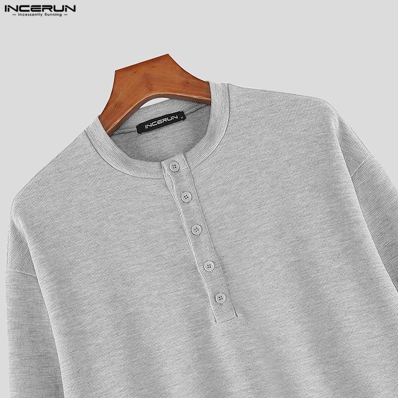 INCERUN Autumn Spring Men O-neck Long Sleeve Texture Casual Pullover T-shirts Tops