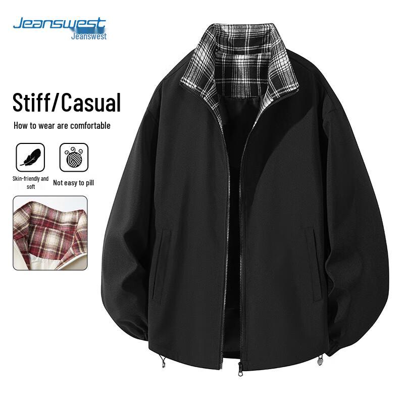 JEANSWEST Men's Stand-Collar Spliced Jacket