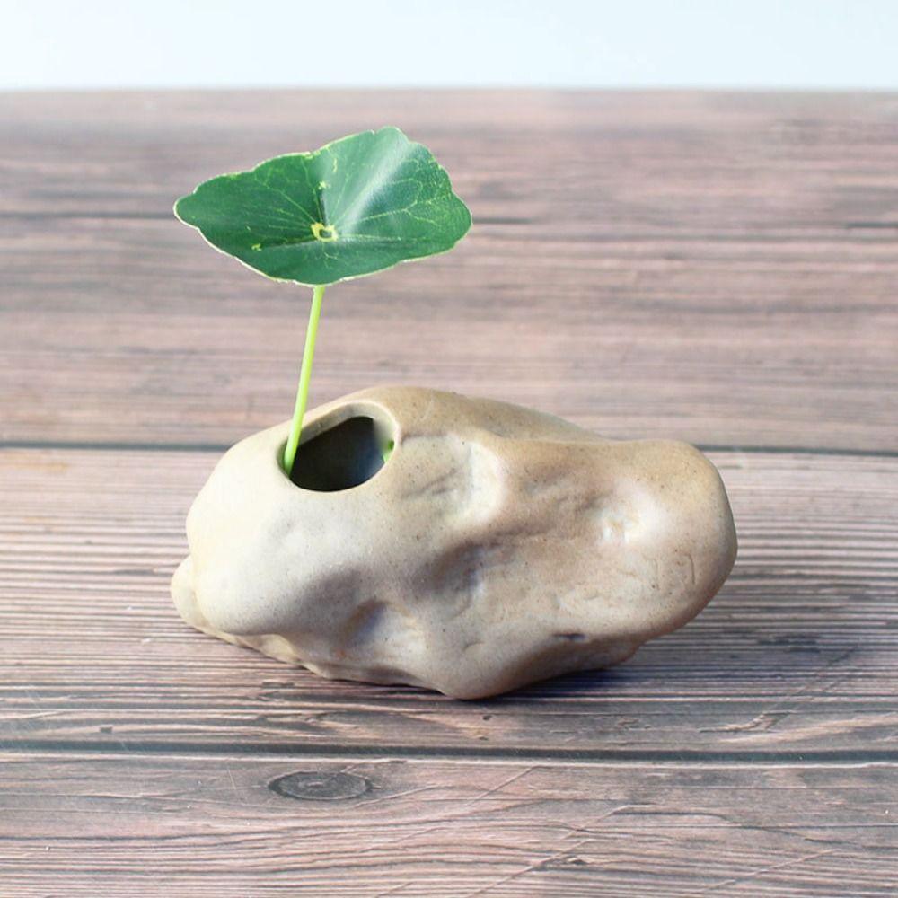 Ceramic Ceramic Zen Hydroponic Vase Rough Desktop Small Vase Retro Stone Shape Vase  Tea Table
