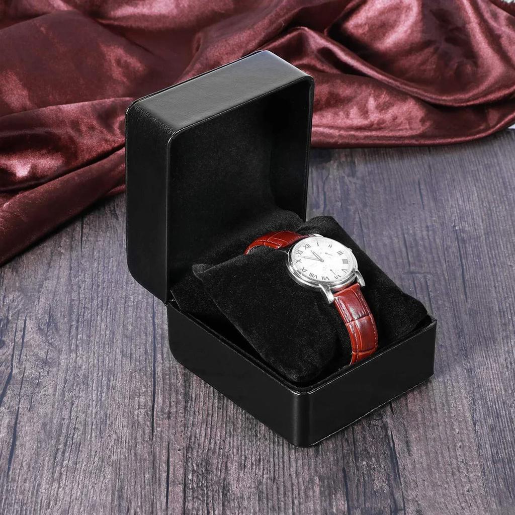 NEW Black Single Watch Gift Box with Pillow PU Leather Wristwatch Display Case Organizer for Men Clamshell PU Leather Watch Case