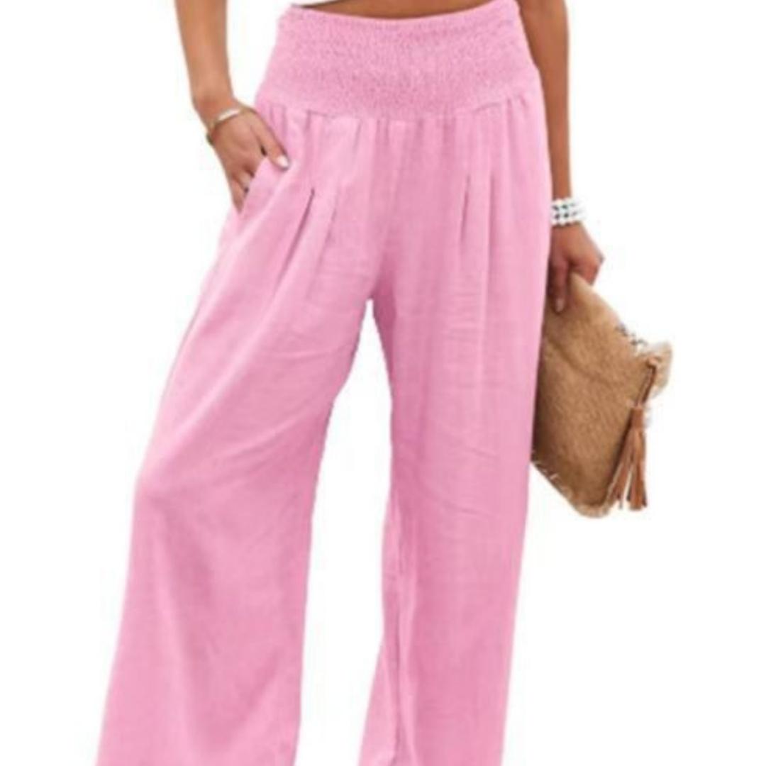 

Весенние и летние женские однотонные широкие брюки с эластичной резинкой на талии, повседневные женские брюки XXXL розовый