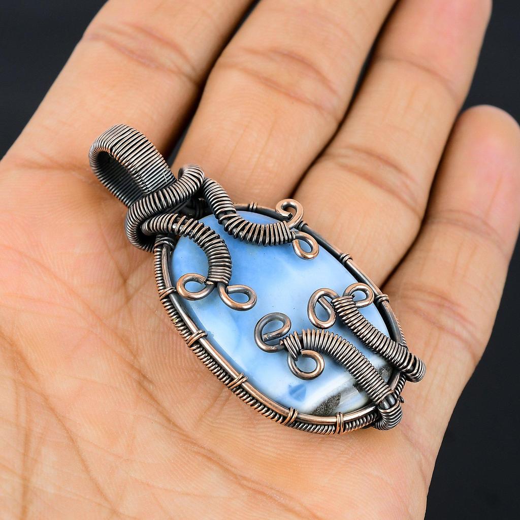 Owyhee Opal Pendant, 999 Copper Wire Wrapped Jewelry, Gemstone Pendant, Gift For Her Handmade Dainty Jewelry