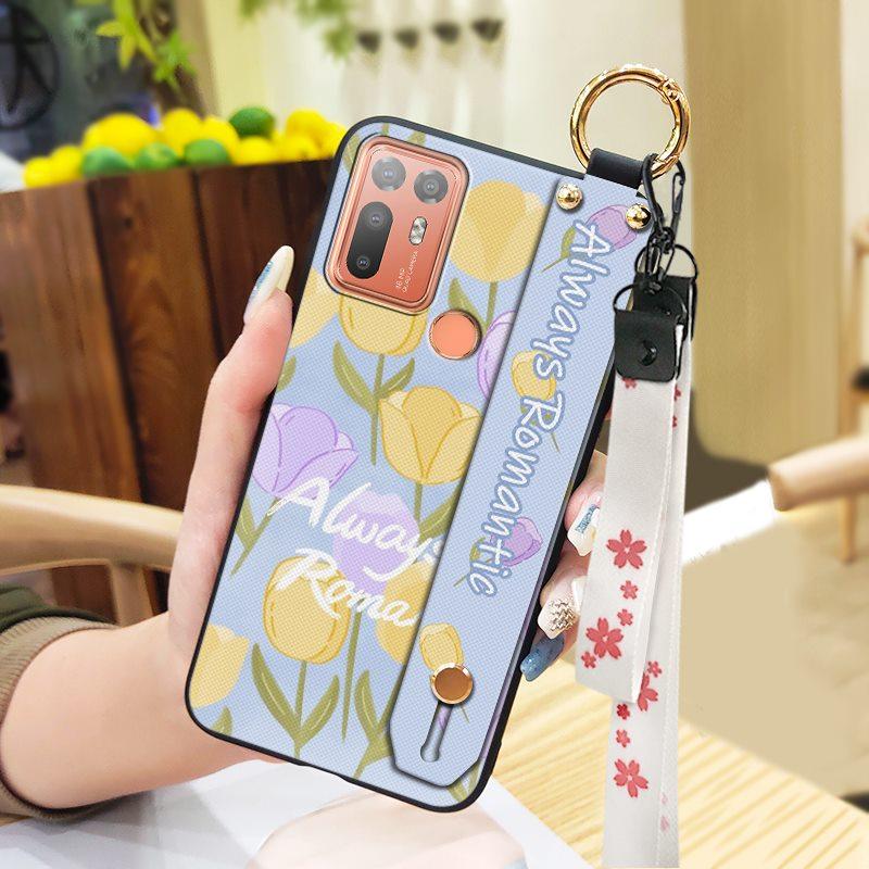 Back Cover Protective Phone Case For HTC Desire 20 Plus/D20+ Lanyard Kickstand Silicone Wrist Strap Oil Painting Ring