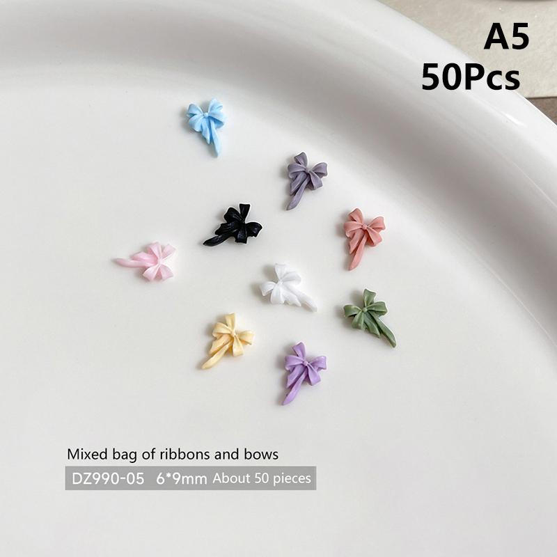 50Pcs Mixed 3D Ribbon Bowknot Candy Color Girl Nail Art Diy Nails Accessories Decoration Charms