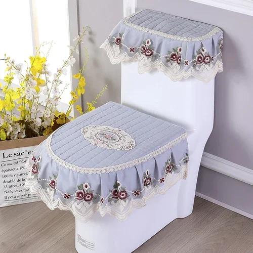 Σετ Τριών Τεμαχίων Τουαλέτας Golden Velvet 4 Εποχών Δαντελωτό Ύφασμα Στυλ Φερμουάρ Υψηλής Ποιότητας Μαξιλάρι Καθίσματος Τουαλέτας Κάλυμμα Μαξιλαριού Καθίσματος Τουαλέτας