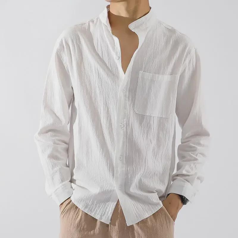Men's Long Sleeve Linen Shirt - Autumn Chinese Style, Loose Fit, Cotton and Linen Casual Jacket