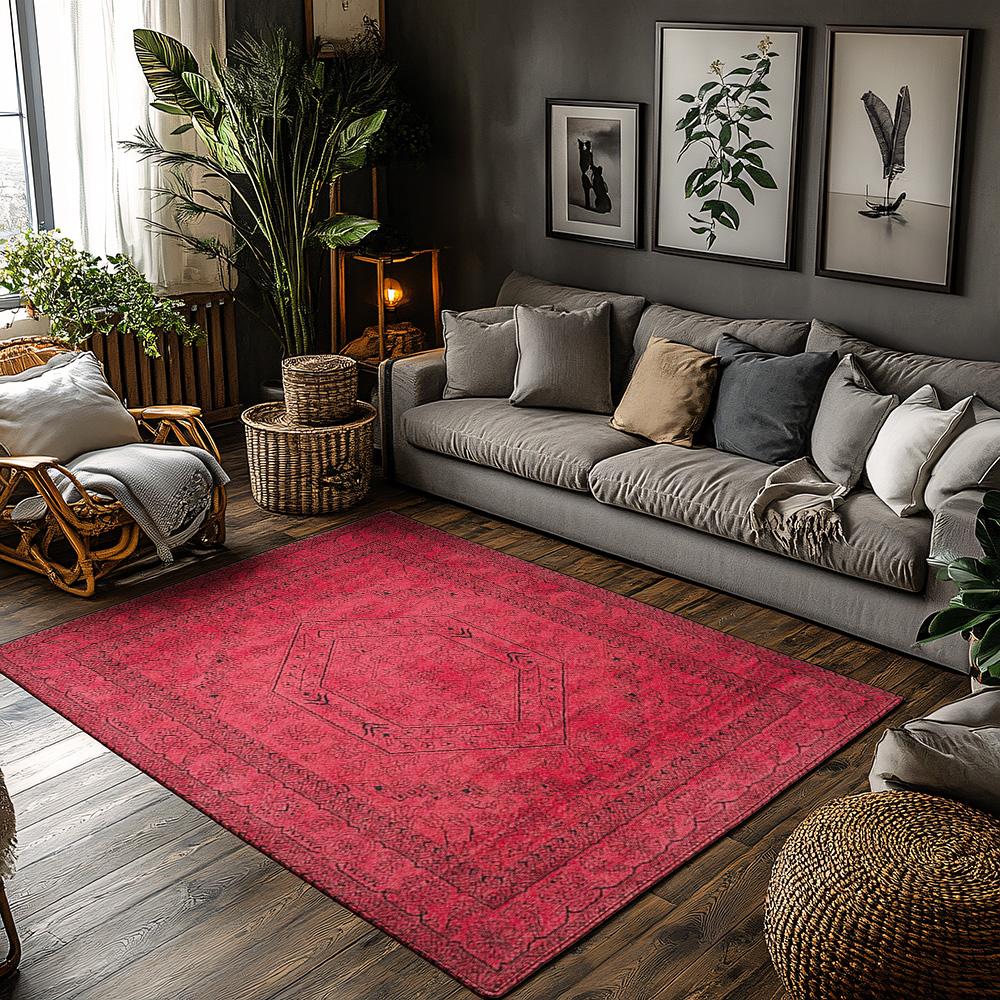 

Red Bohemian Area Rug, Ethnic Pattern Non-Slip Carpet, Cozy Living Room Mat for Natural Home Decor 50x80cm20x31in