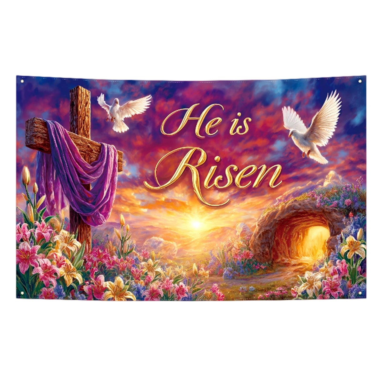 Easter Banner,Happy Easter Bunny & Colorful Eggs Party Decorations, Photo Booth Background Cloth For Easter Holiday Atmosphere Setup One Size